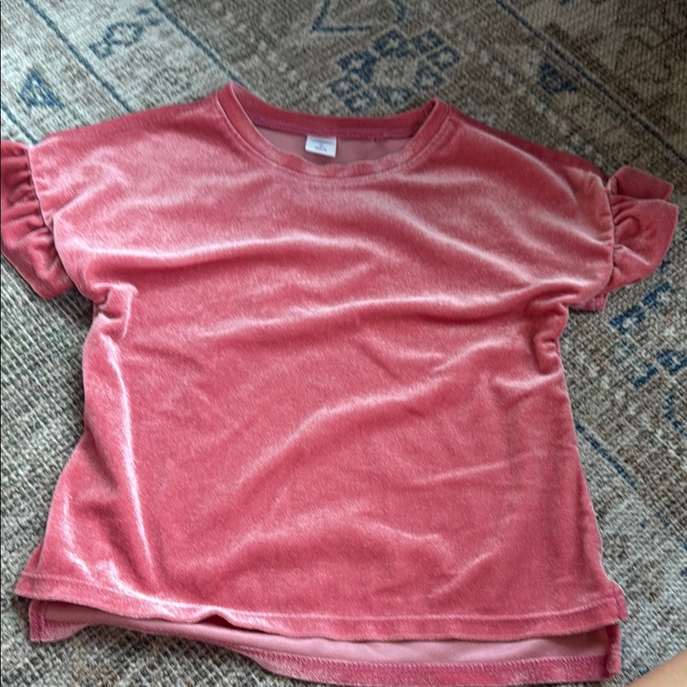 4/$22 Girls' Velvet Pink Ruffle Sleeve Top